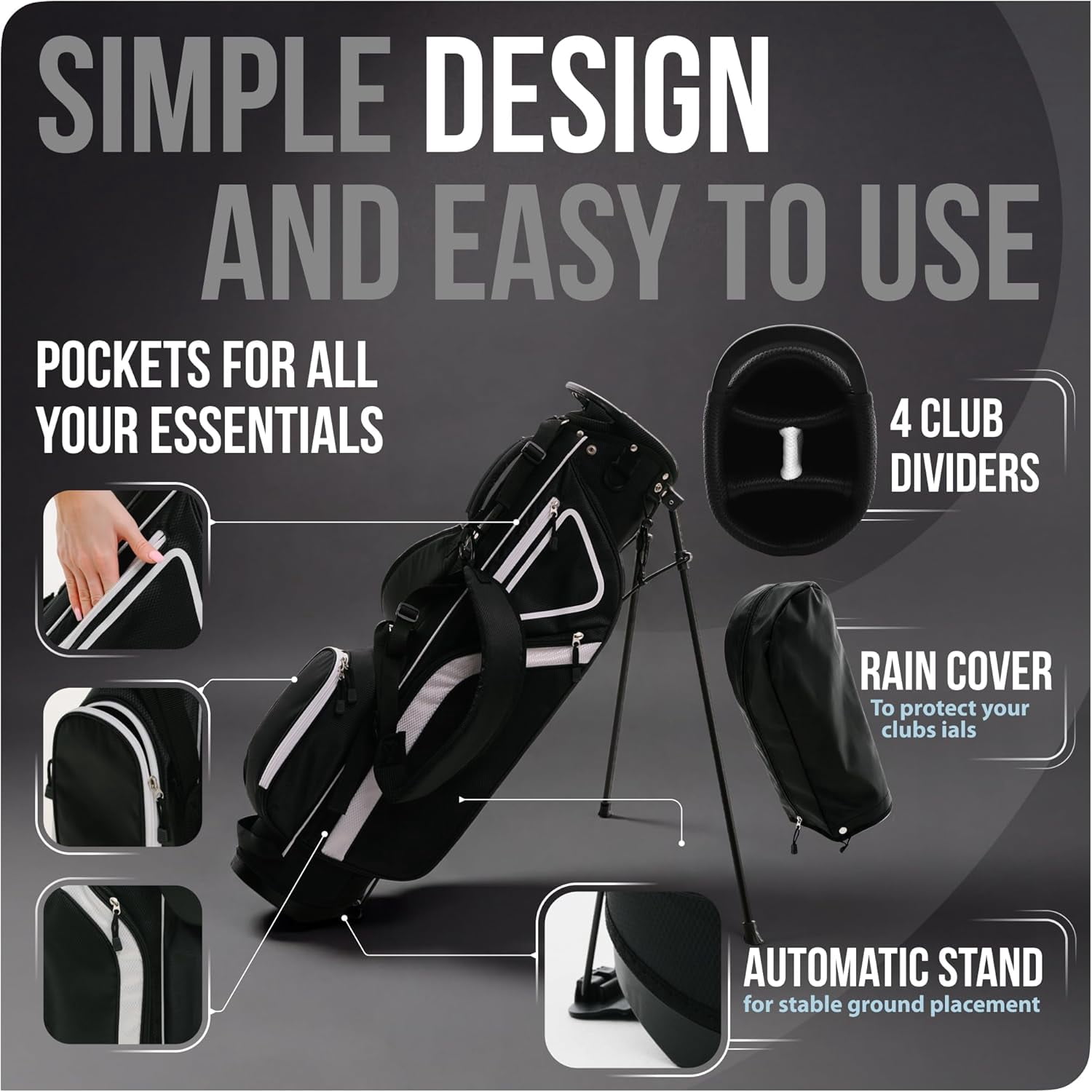 Ultra-Lite Golf Stand Bag - 3 Lbs, 4 Way Divider Portable Carry Case with Rain Hood for Men Women