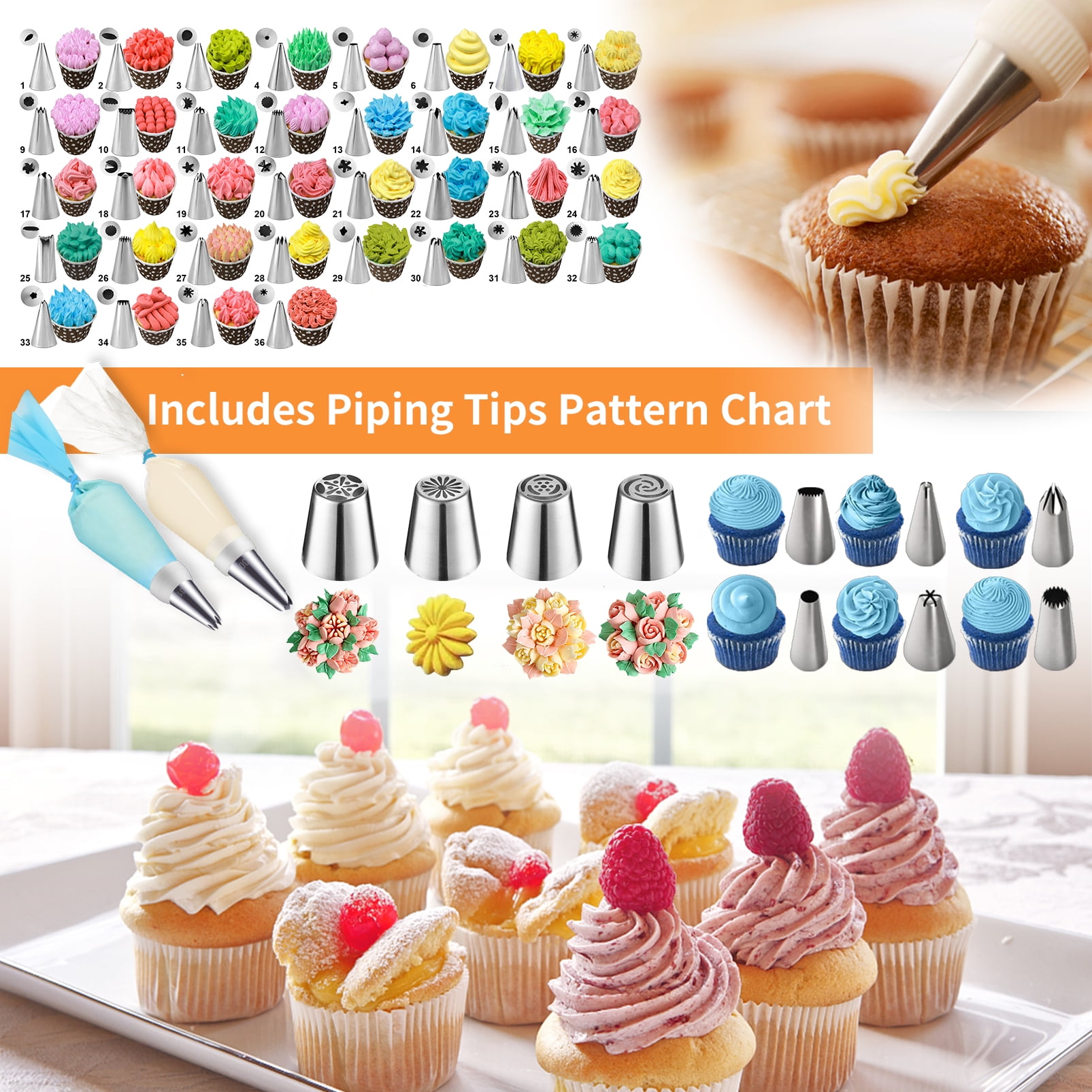 Uarter 236 Pcs Cake Decorating Kit: Piping Bags & Tips Set with 42 Icing Tips/4 Russian Tips/Frosting Bags/Chocolate Bomb Mold - Cake Decorating Supplies Baking Tools with Storage Box