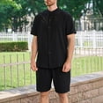 thumbnail image 2 of FRSASU Men's Summer Beach Outfits 2 Piece Stand up Collar Short Sleeve Fashion Shirts and Shorts Vacation Sets for Men Black, 2 of 3