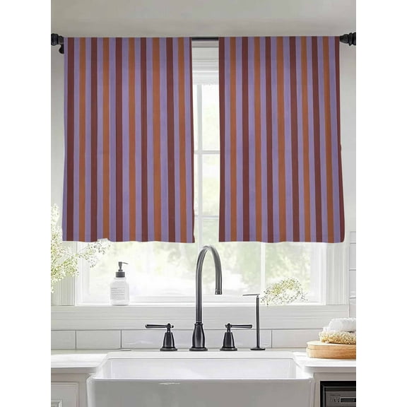 Purple Brown Stripe Sheer Curtains for Living Room Bedroom Minimalist Farmhouse Stripes Sheer Curtains 45 Inch Long 2 Panels Set Light Filtering Curtain Window Treatments Drapes for Dining Room