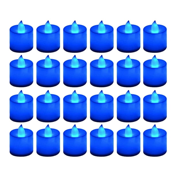 Velas de luz azul. Velas azules en paquetes de 24. Velas de té azules sin llama. Velas votivas azul marino con efecto parpadeante para cumpleaños, bodas, fiestas y festivales