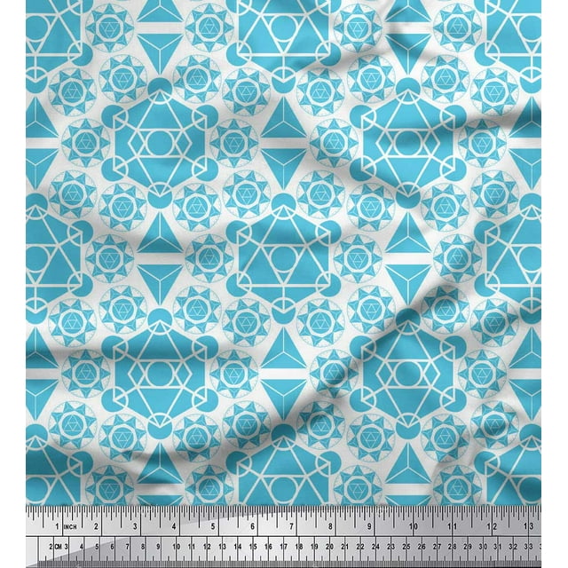 Soimoi Blue polyester Crepe Fabric Sacred Geometric Fabric Prints By Yard 52 Inch Wide