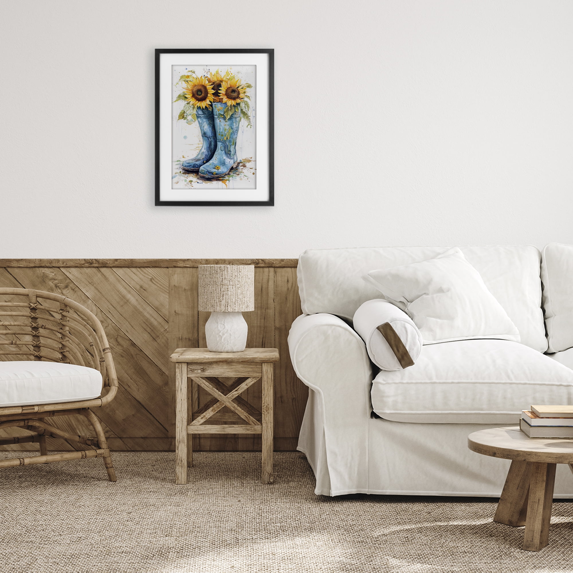 Stupell Industries Blue Rain Boots & Sunflowers Black Framed Print Under Glass, design by Tina LeCour