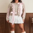 thumbnail image 2 of Chandail à Ruban pour Femmes Col Rond Doux Tricot Manches Longues Blouses Mignonnes Nœud 3D Pull Tricoté pour Adolescentes Mode Décontractée pour Printemps Automne Hiver, 2 of 9