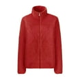 thumbnail image 3 of Fartey Women's Fuzzy Fleece Jacket Plus Size Full Zip Up Coats Winter Warm Sherpa Coat Lightweight Long Sleeve Stand Collar Outerwear Red M, 3 of 4