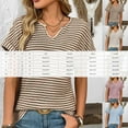 thumbnail image 3 of yunLCZ Ladies Blouse Discounted Womens Casual Cap Short Sleeve Tops Trendy Summer V Neck Loose Striped Casual Basic T Shirts Tee Blouses Office casual blouse with leggings, 3 of 7