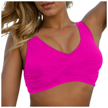 Dagaeig Womens Bikini Tops Swimwear Bikini Tops Swimsuit Ladies Push-up Bra Beachwear Bathing Top for Ladies Hot Pink XL