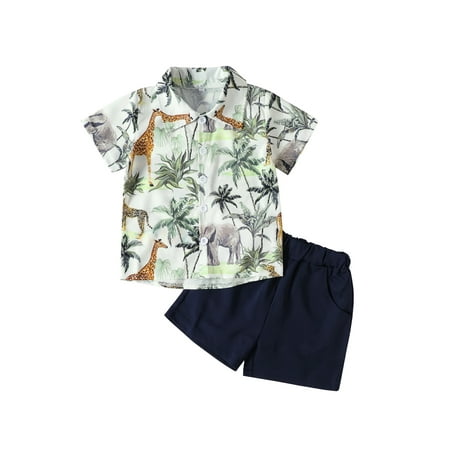 

Arvbitana Toddler Baby Boy Summer Clothes Outfit Short Sleeve Print Shirt Top + Shorts Set 2Pcs 1-5 Years