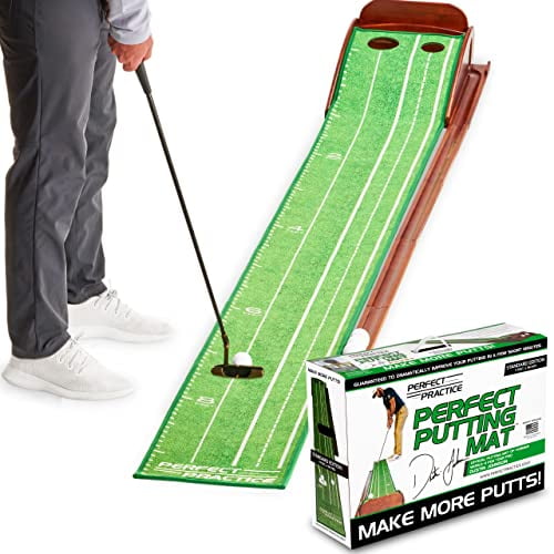 PERFECT PRACTICE Putting Mat - Indoor Golf Putting Green with 1/2 Hole Training for Mini Games & Practicing at Home or in The Office - Gifts for Golfers - Golf Accessories for Men