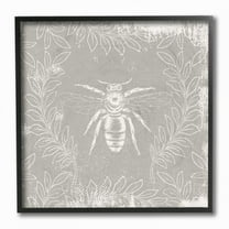 Stupell Industries Bee Print Floral Pattern Grey Paint Design Graphic Art Black Framed Art Print Wall Art, 12x12, by Daphne Polselli