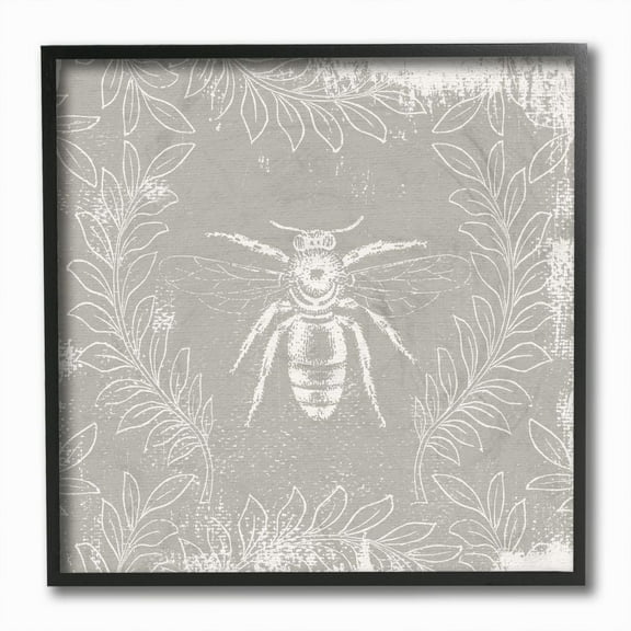 Stupell Industries Bee Print Floral Pattern Grey Paint Design Graphic Art Black Framed Art Print Wall Art, 12x12, by Daphne Polselli
