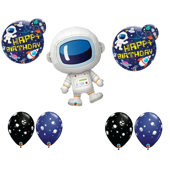 LOONBALLOON Space, Alien, Rocket Theme Balloon Set, 37 Inch Adorable Astronaut Balloon, 22 inchBirthday Outer Space Bubble Balloons and 4x latex balllons