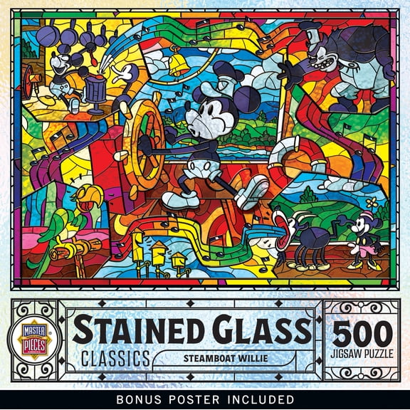 MasterPieces 500 Piece Stained Glass Jigsaw Puzzle - Steamboat Willie - 15"x21"
