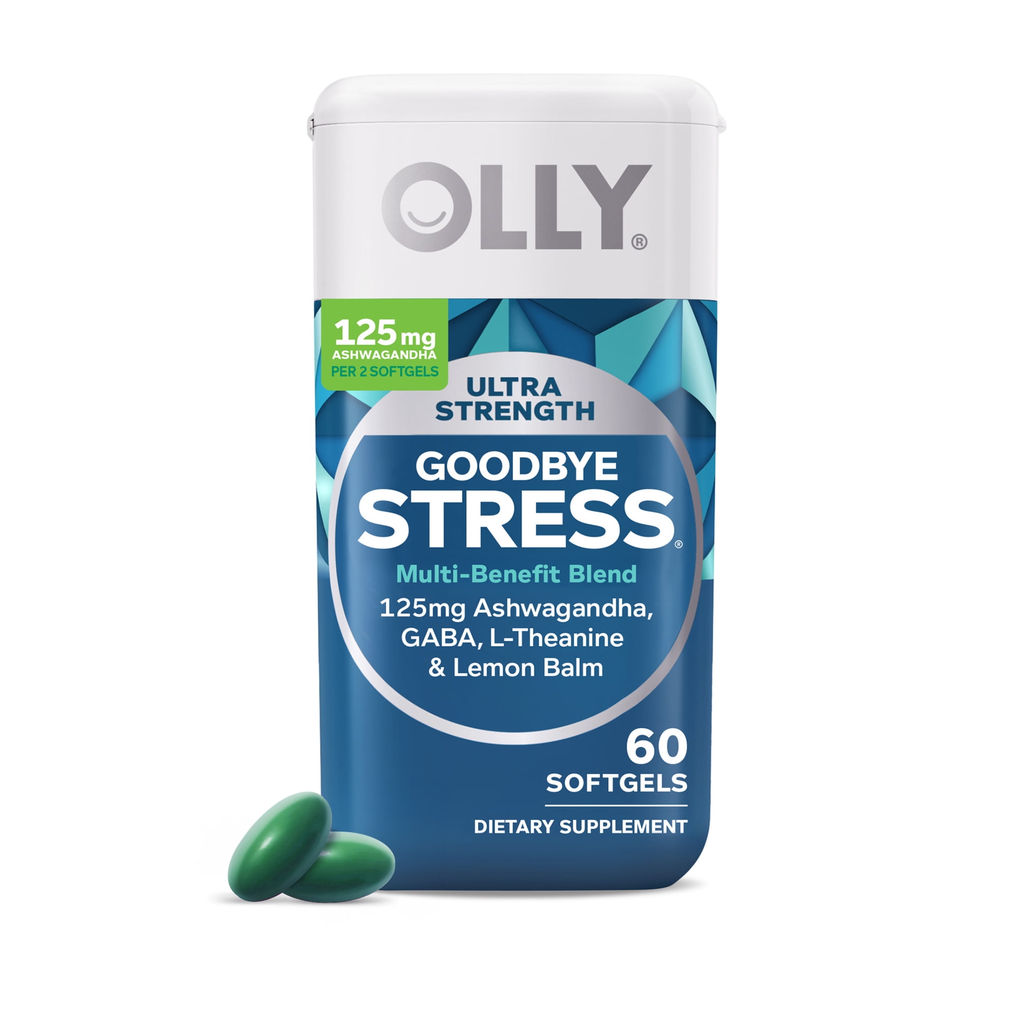 OLLY Ultra Strength Goodbye Stress Softgel Supplement, Stress Support, Ashwagandha L-Theanine, 60 Ct