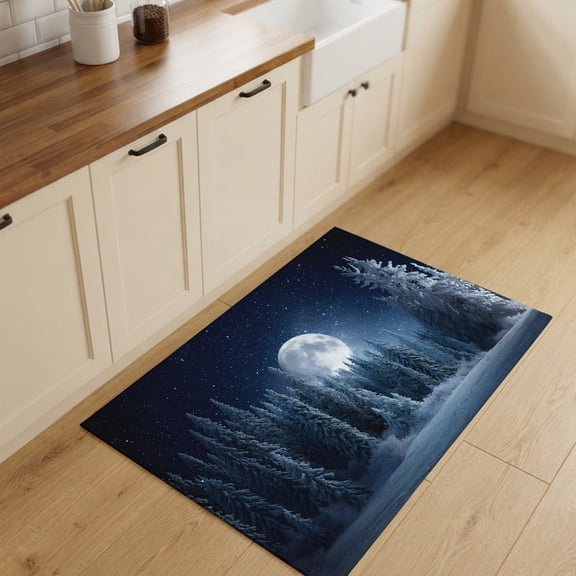 2x3ft Rectangle Rug,Winter Woods Landscapes Washable Area Rugs Non-Slip Accent Rug Abstract Moon Night View Soft Circle Carpet for Living Room Bedroom Home Office Decor