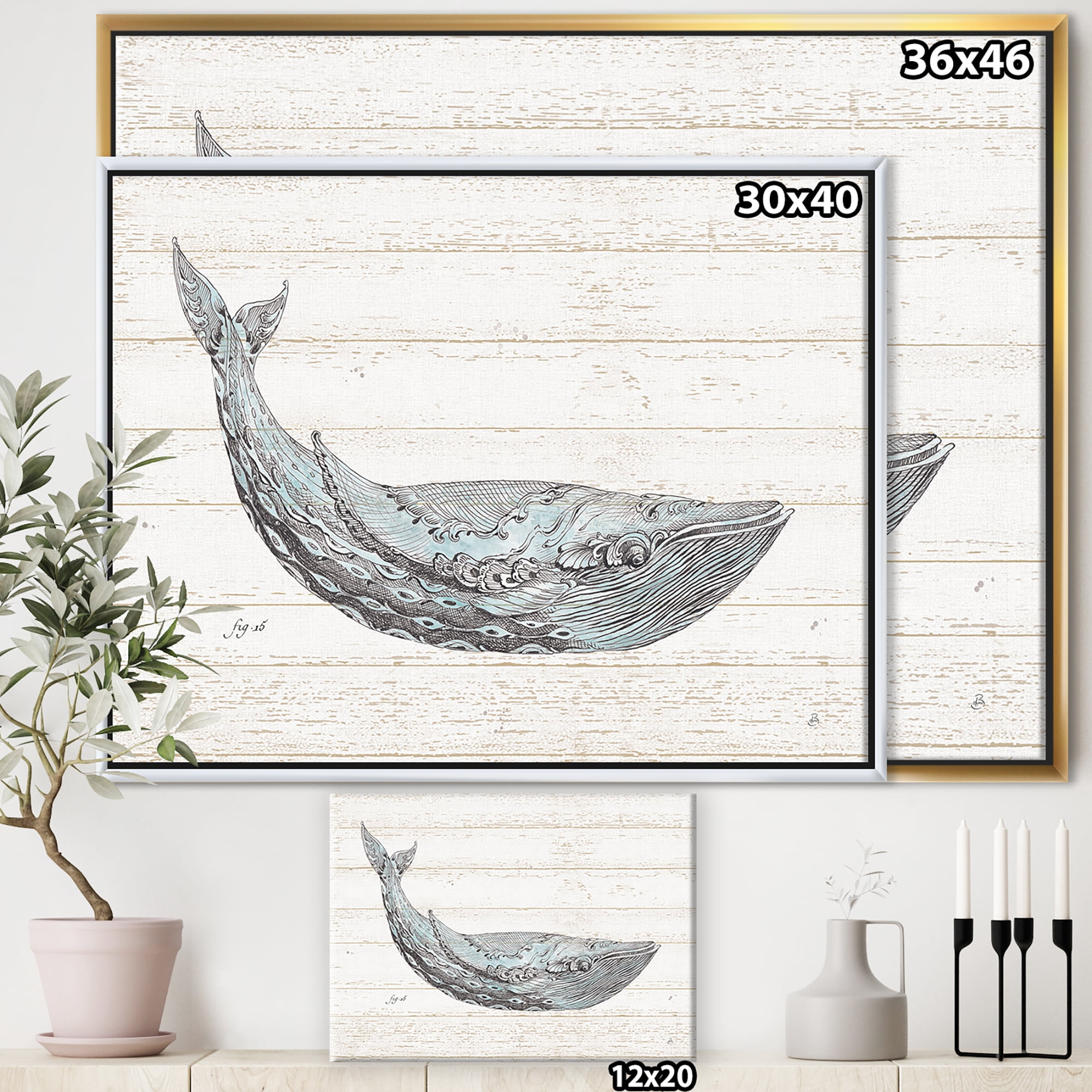 Designart ' Blue Whale Handpainted Watercolor ' Nautical & Coastal Framed Canvas