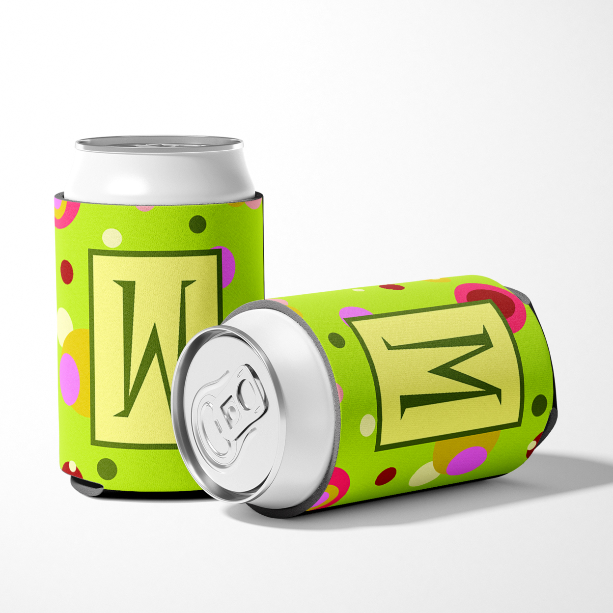 Letter W Initial Monogram - Green Can or Bottle Beverage Insulator Hugger