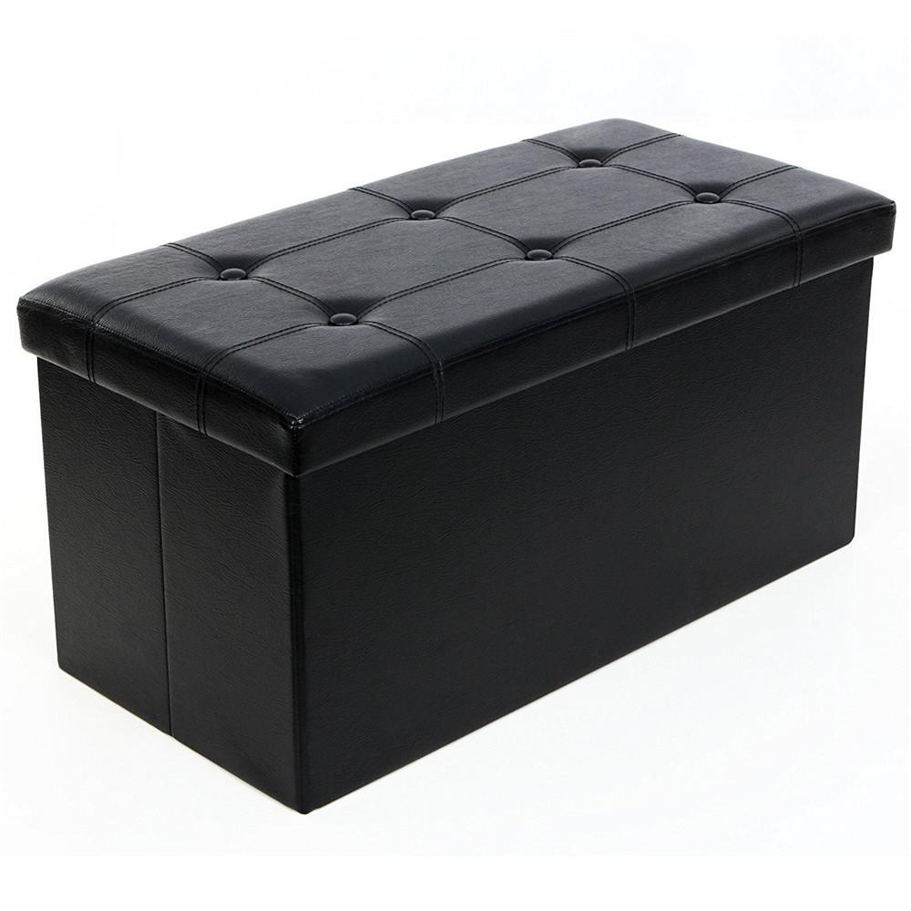 GoDecor Storage Ottoman Bench,Rectangle Foldable Footstool with Leather Button,Black