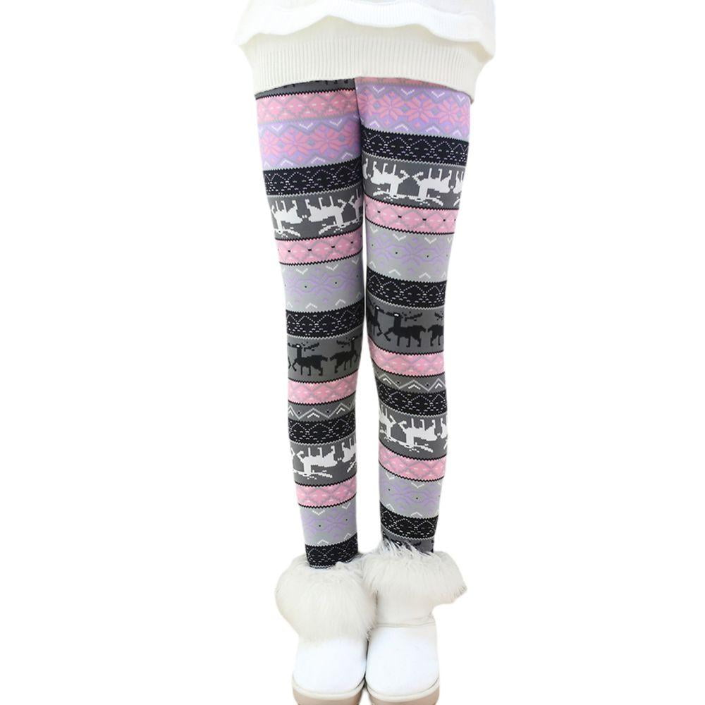 Reciy Girls Winter Thick Warm Long Pants Printing Fleece Lined Leggings 