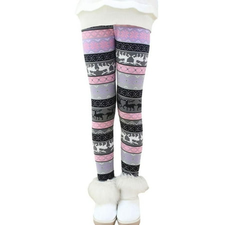 

Warm Girls Leggings Fleece Lined Winter Thick Printing Kids Pants