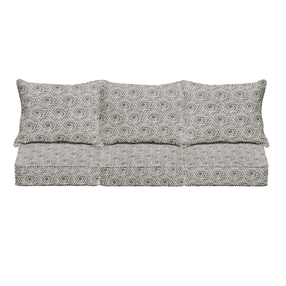 Grey and White Geometric Indoor/Outdoor Deep Seating Sofa Set, Corded