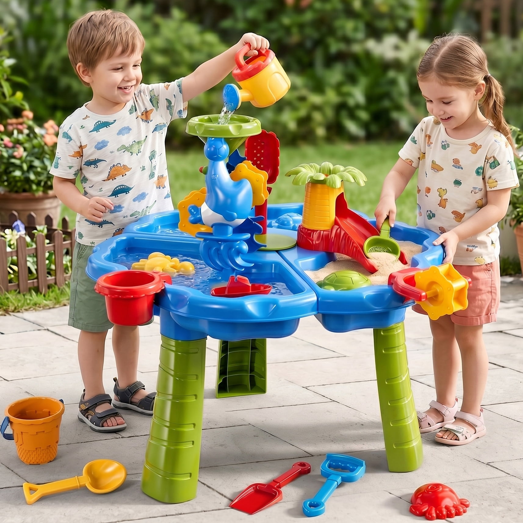 Lucky Doug Sand and Water Table for Toddlers 1-3-6, Toddlers Outdoor Toys Water Table for Kids Ages 18 Month+, Kids Outdoor Toys Water Play