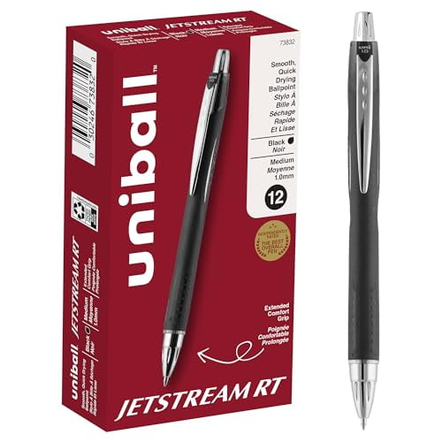 uni-ball Jetstream RT Stylos-Bille Rétractables Pointe Moyenne, 1 mm, Noir, Lot de 12