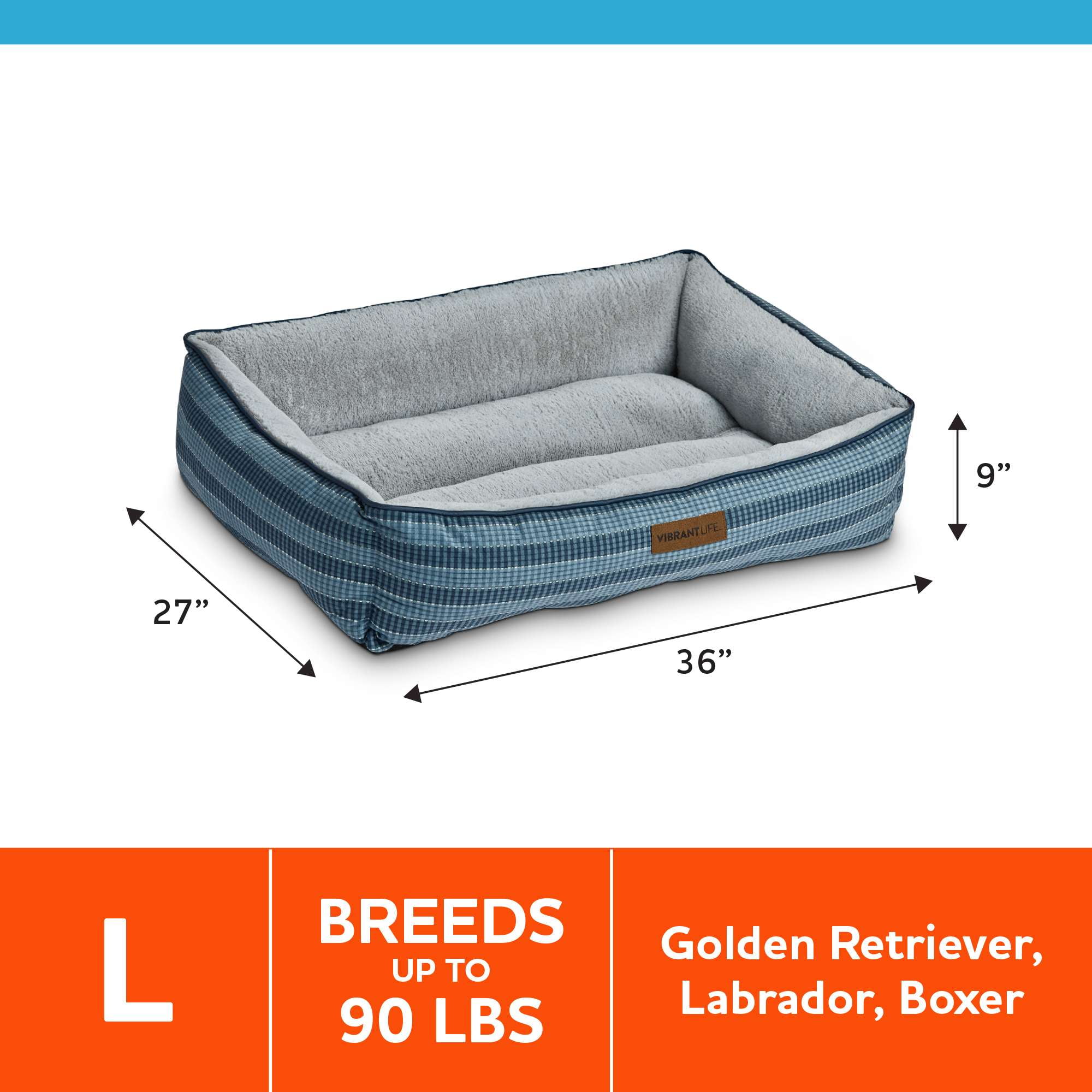 (2 pack) Vibrant Life Large Dog Bed, Bolster Dog Bed for Large Dogs, 36" x 27", Blue