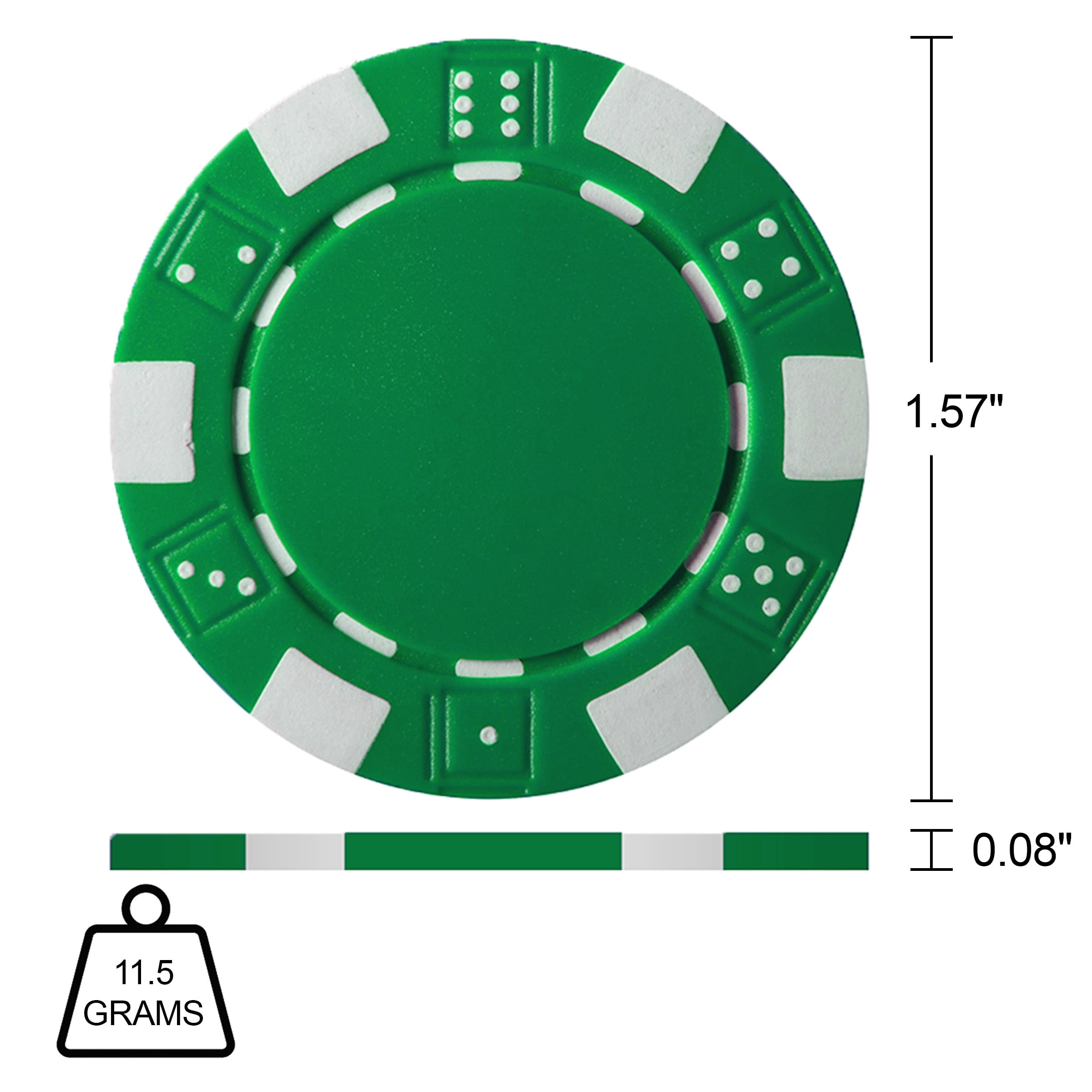 trademark poker 100 striped chip, 11.5gm, green