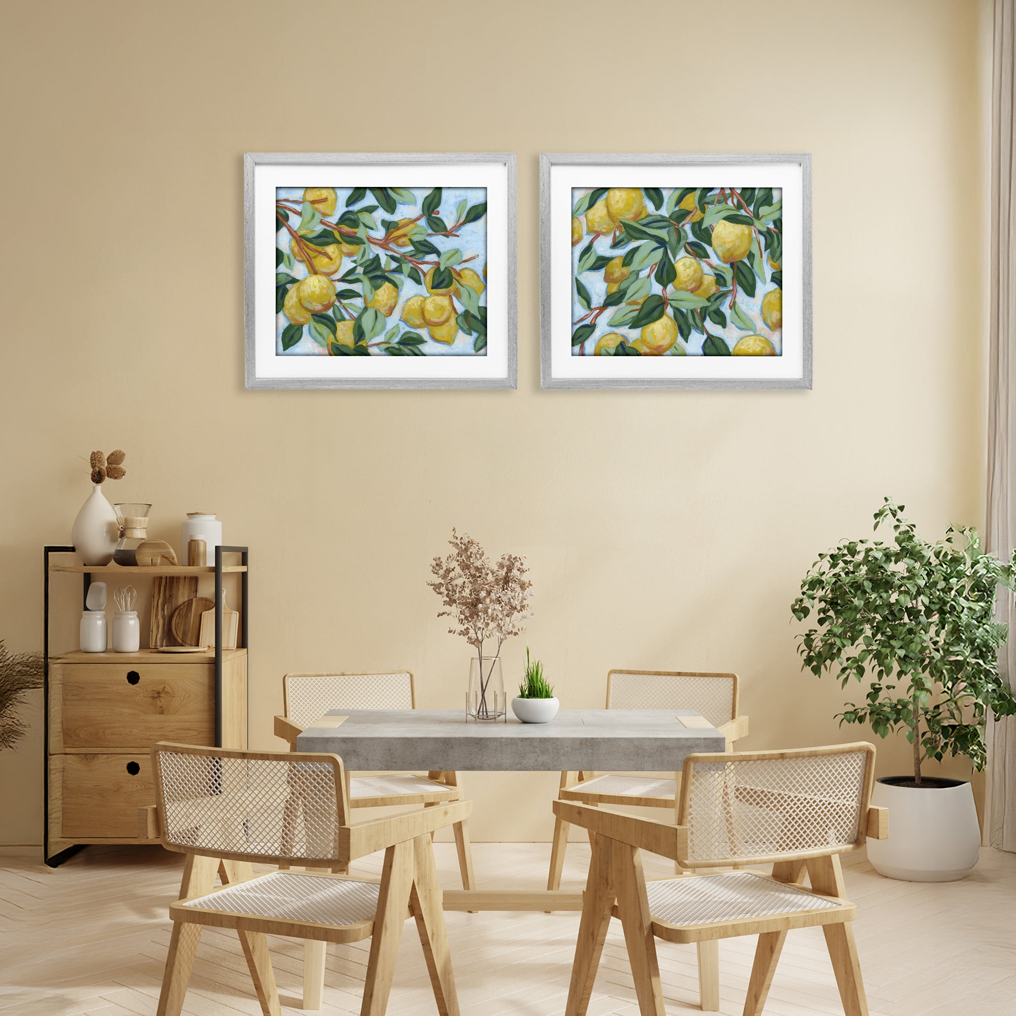 Stupell Industries Sunshine Lemon Tree 2 Piece Gray Framed Print Under Glass Set, design by June Erica Vess