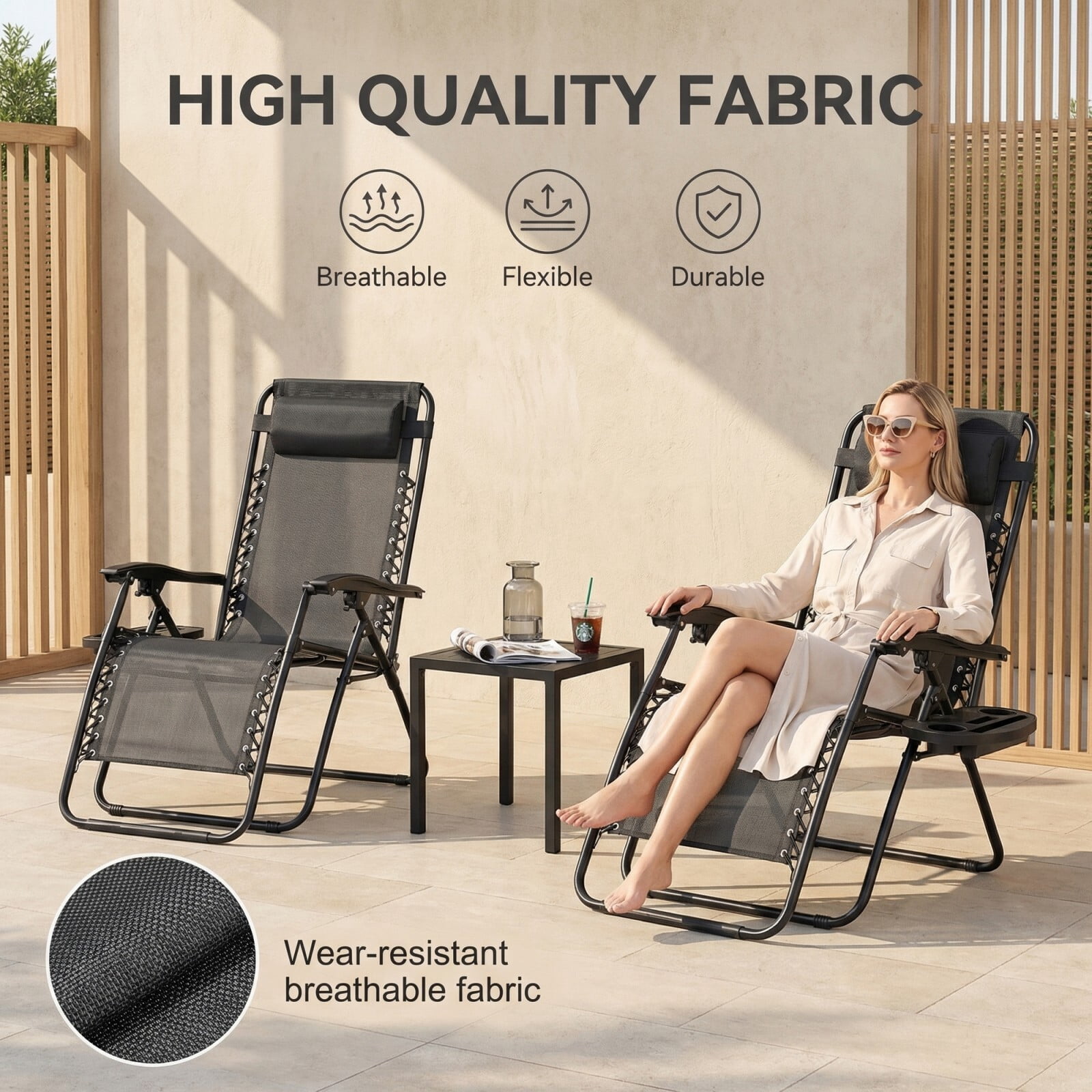 Easy4Home 2 pcs Zero Gravity Lounge Chairs, Foldable Reclining Camping Chairs