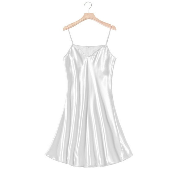 Jgppe Women's Satin Nightgown Classic Silky Solid Color V Neck Spaghetti Strap Chemise Nightdress Sleepwear