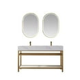 thumbnail image 2 of Vinnova Bilbao 60" White Stone Top Double Vanity Brushed Gold Frame w/ Mirror, 2 of 10