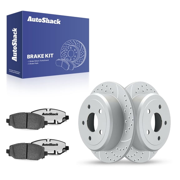AutoShack Rear Solid Drilled & Slotted Coated Brake Rotors Silver Matte Finish   Ceramic Pads 6-PC Brake Kit Replacement for 2018 Jeep Wrangler TurboGuard 12.45" (316.2 mm)