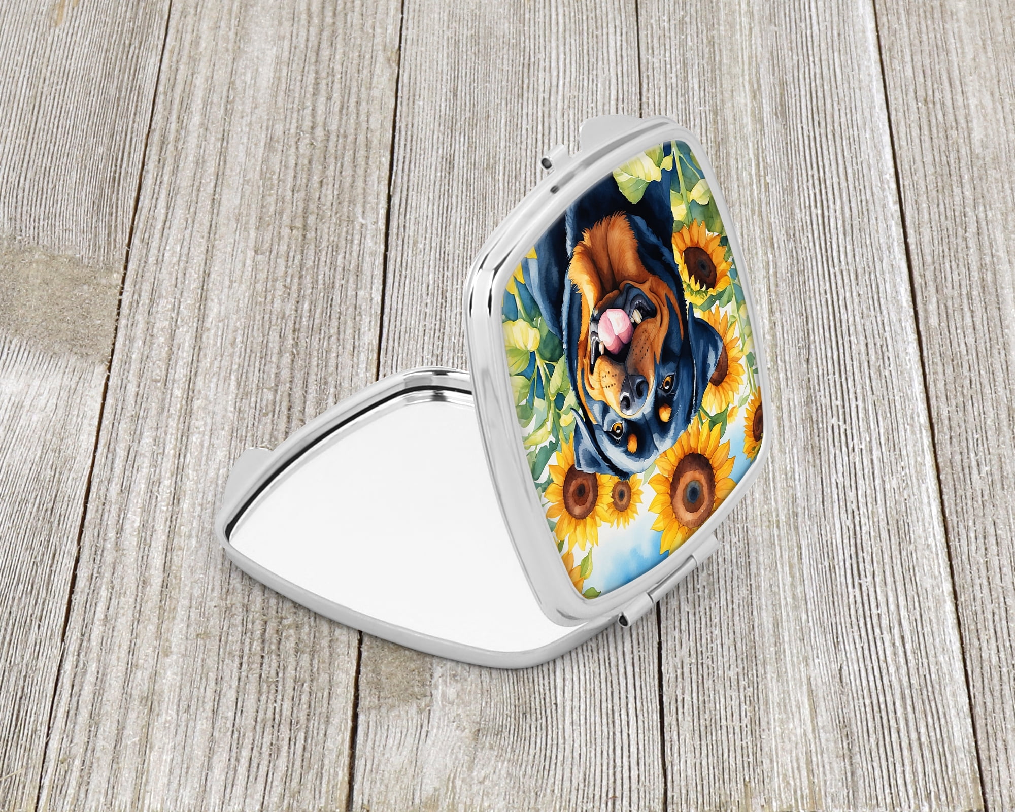 Rottweiler in Sunflowers Compact Mirror 2.75 in x 3 in