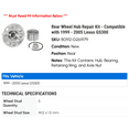 thumbnail image 2 of Rear Wheel Hub Repair Kit - Compatible with 1999 - 2005 GS300 2000 2001 2002 2003 2004, 2 of 2