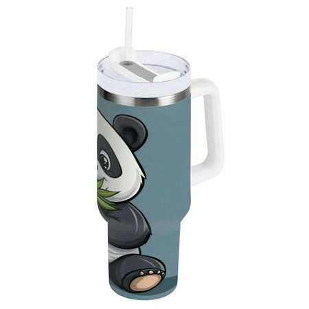 

40 Oz Car Handle Water Cup 10.8x3.85 Inch Stainless Steel Water Cup With Handle Water Cup Car Water Cup Travel Coffee Cup Panda with Grey Background