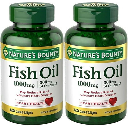 Nature's Bounty Fish Oil 1000mg & Omega-3 300mg Heart Health, 120ct, 2-Pack