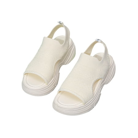 

Lacyhop Women Wedge Sandals Slip On Platform Sandal Summer Casual Shoes Wedding Elastic Walking Shoe Mesh Peep Toe Beige 7.5