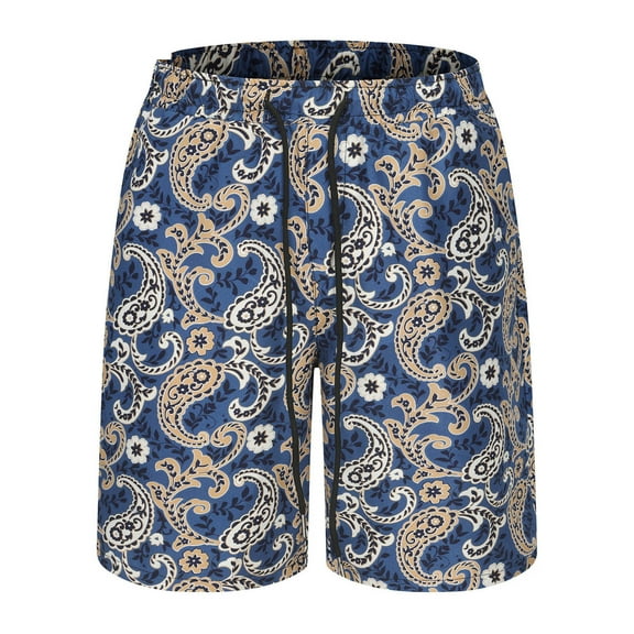 Odeerbi Beach Bermuda Shorts for Men Drawstring Shorts Summer 2025 Casual 3D Printed Elasticated Waist Short Blue