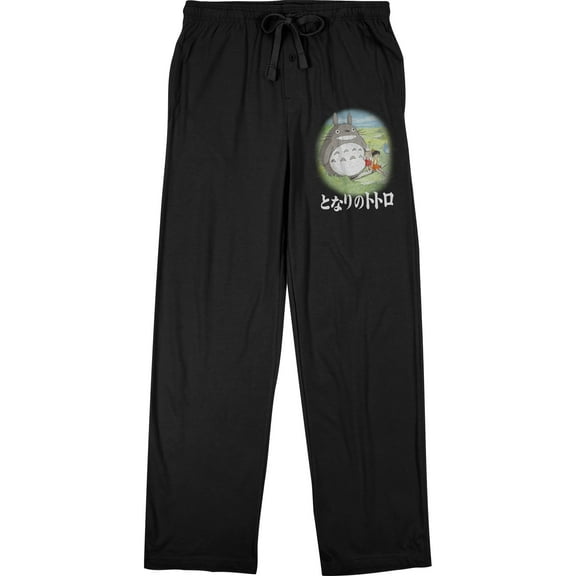 My Neighbor Totoro Big Rabbit, Mei, and Satsuki Men's Black Sleep Pants-Small