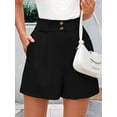 thumbnail image 2 of Womens Casual 2025 Trendy Summer Elastic High Waisted Pleated Side Slit Business Work Shorts Pockets, 2 of 7