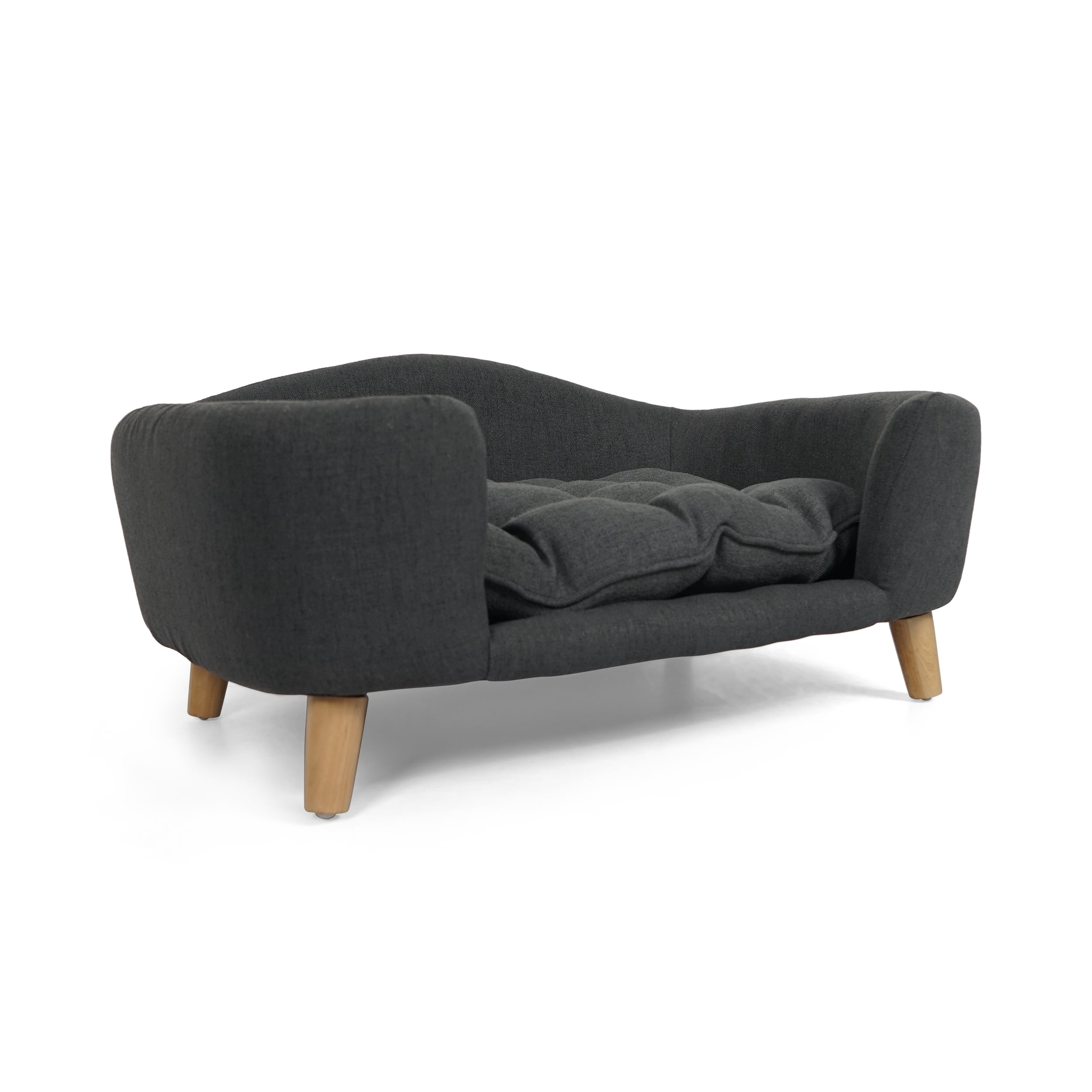 Noaman Small Dog Bed with Birch Wood Legs, 30.25 x 21.75 x 14 Inches Plush Tufted Cushion Pet Bed for Small Dogs 11-25 lbs, Mid-Century Modern Design, Dark Gray