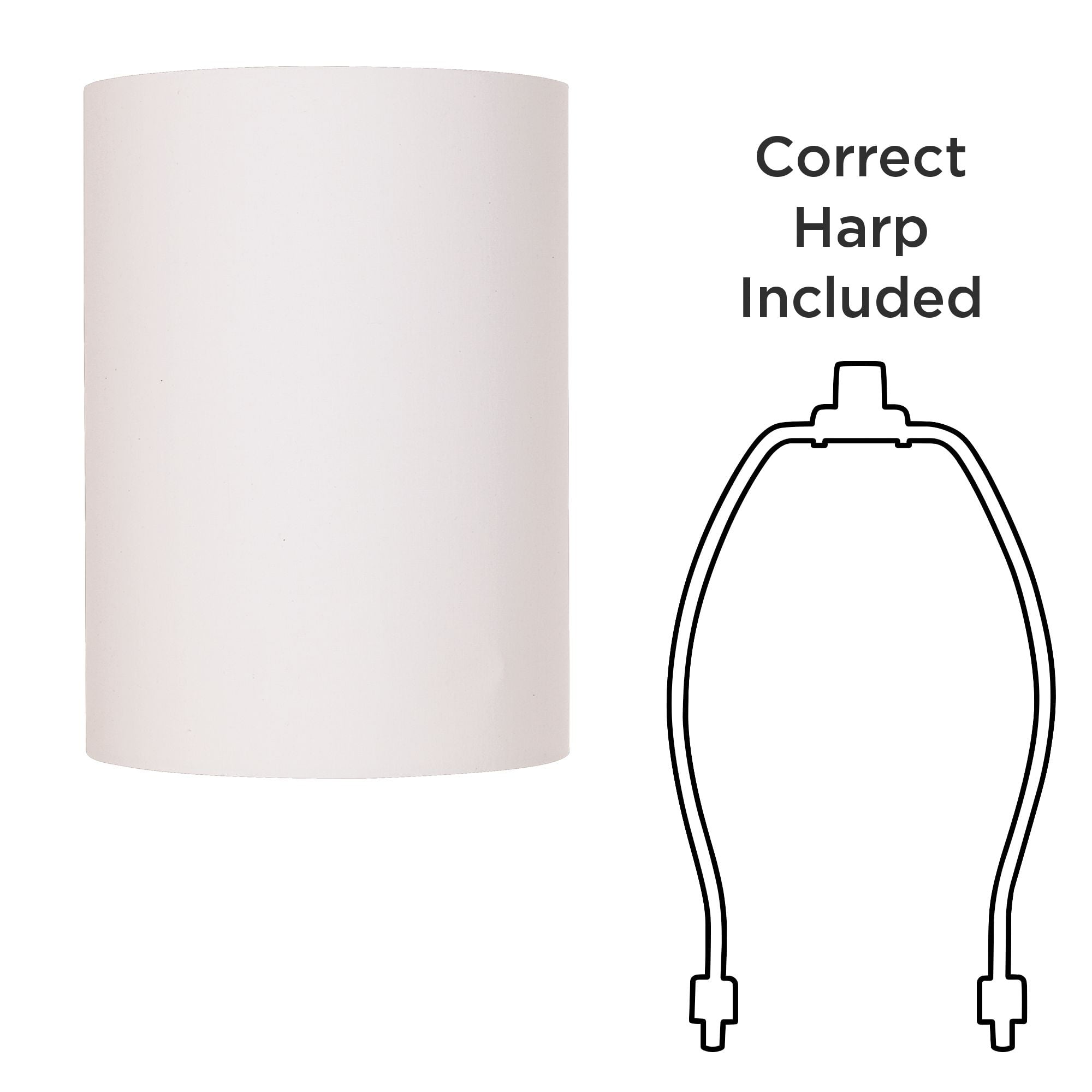 Springcrest White Cotton Small Drum Cylinder Lamp Shade 8" Top x 8" Bottom x 11" High (Spider) Replacement with Harp and Finial