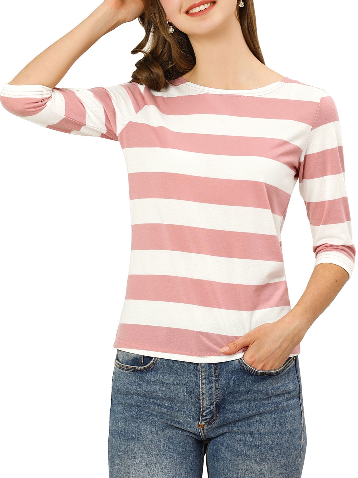 DARING DIVA Women's Halloween Costume Boat Neck Top T-Shirts S Pink White