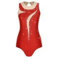thumbnail image 4 of SiiRoh Women's Gymnastics Leotard One Piece Sleeveless Rhinestones Bodysuit for Ballet Dance Skating Red L, 4 of 6