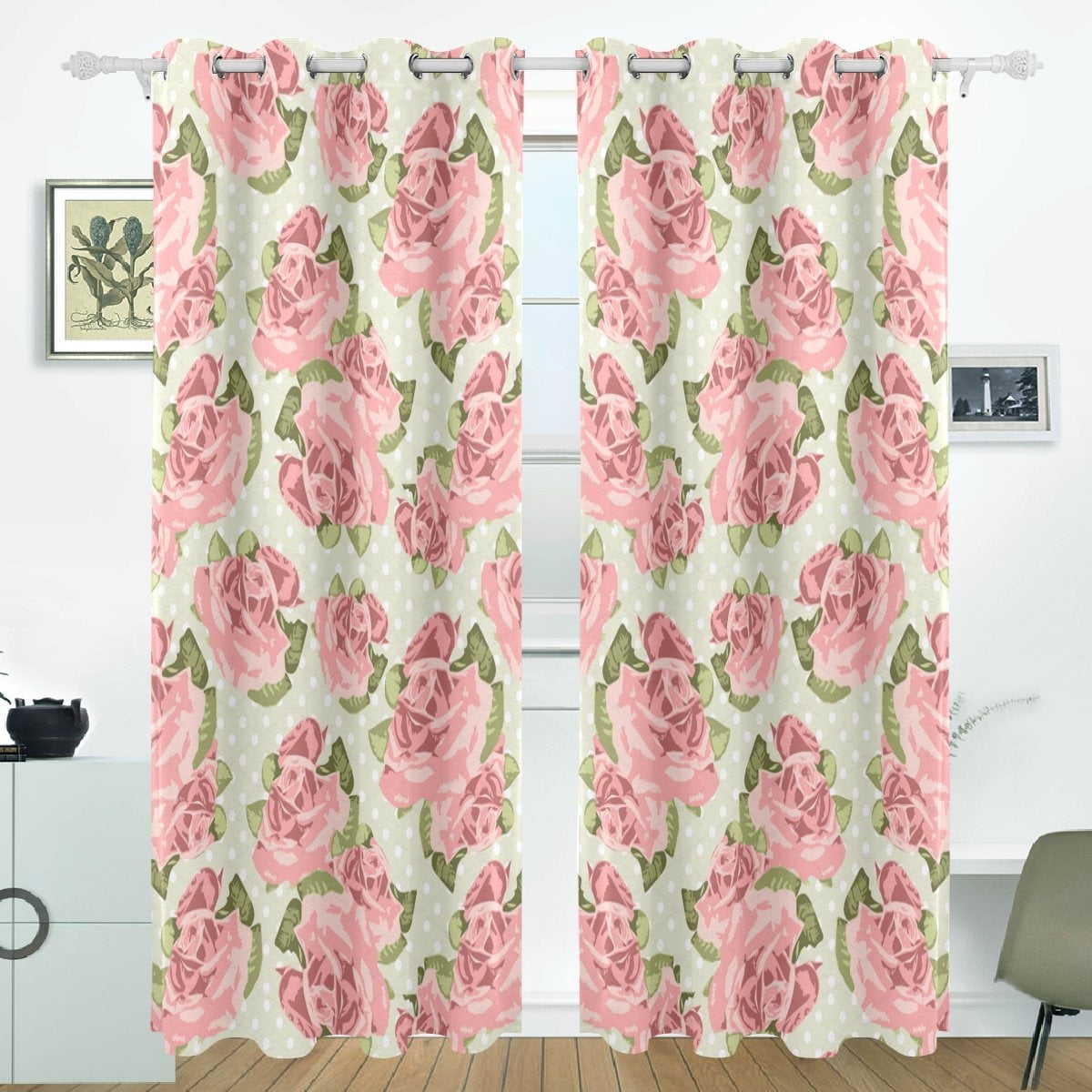 POPCreation Pink Roses Window Curtain Blackout Curtains Darkening Thermal Blind Curtain for