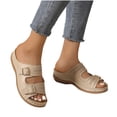 thumbnail image 2 of Hurxie Womens Wedge Sandals Leather, Comfortable Slip On Slides Dressy, Orthopedic Sandals for Women, Open Toe Casua Arch Support Platform ladies Sandal Khaki 7, 2 of 5