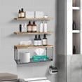 thumbnail image 4 of Floating Shelves, 3 Set Wall Mounted Wood Bathroom Shelves with Wire Storage Basket & Hooks,Farmhouse Floating Shelf Bathroom Accessories for Bedroom,Living Room, Kitchen,Bathroom Decor, Light Burnt, 4 of 7