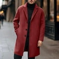 thumbnail image 5 of Trench Coat Men Wool Long Casual Slim Fit Notched Collar Corduroy Jacket Overcoat One Breasted Peacoat Business Dress Coats with Pockets #01 Brick Red, Size XXL, 5 of 5